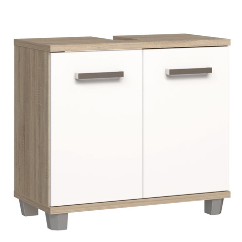 Veris Under Sink Vanity Unit 2 Doors Sonoma Oak White Gloss