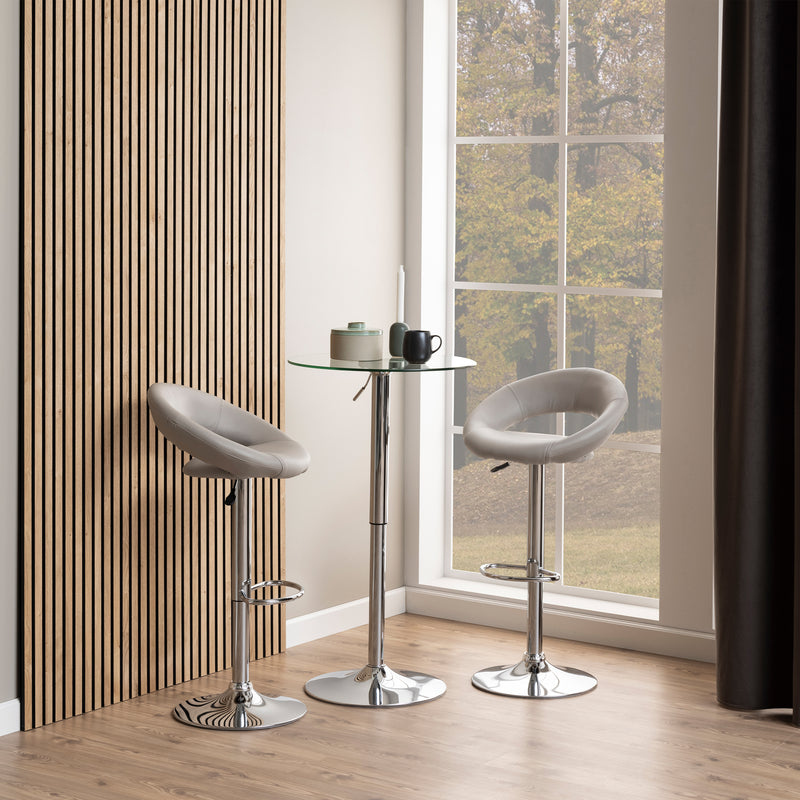 Plump Light Grey Swivel Bar Stool with Open Back — alternative angle
