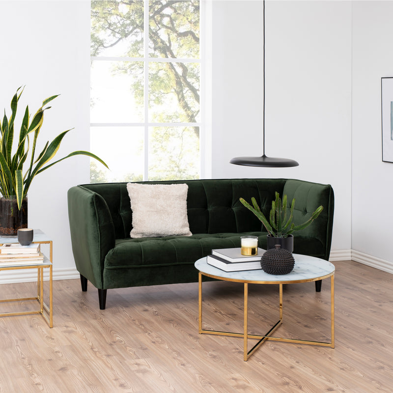 Alisma Round Coffee Table with White Marble Effect Glass Top & Gold Legs — alternative angle