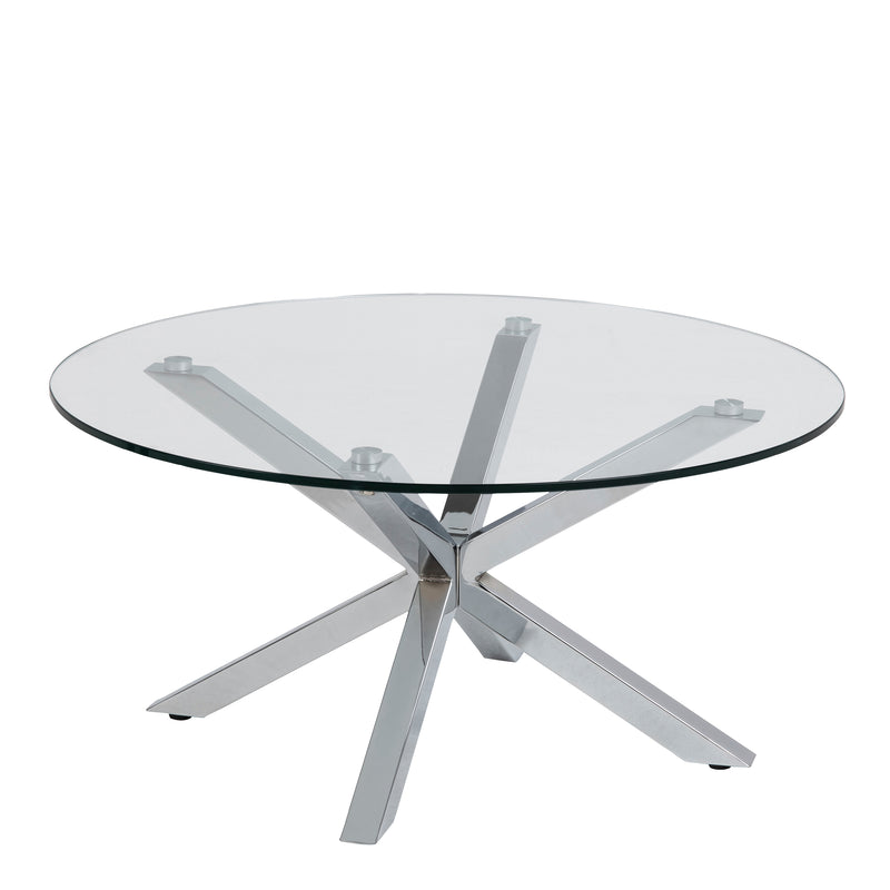 Heaven Round Coffee Table with Glass Top and Chrome Legs — side angle
