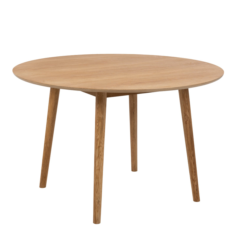 Nagano Round Dining Table in Oak 120cm includes 4 Femke Dining Chairs in Olive Green — side angle