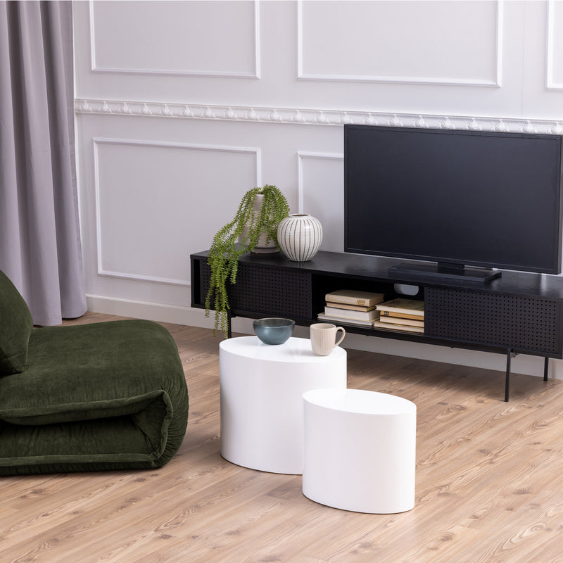 Mice Oval Coffee Table in White Set of 2 — side angle