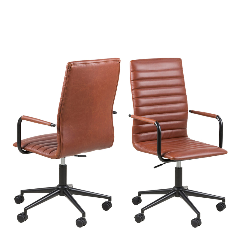 Winslow Swivel Desk Chair With Adjustable Height Function in Vintage Brandy — front view
