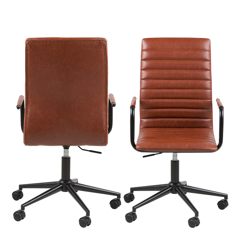 Winslow Swivel Desk Chair With Adjustable Height Function in Vintage Brandy — side angle