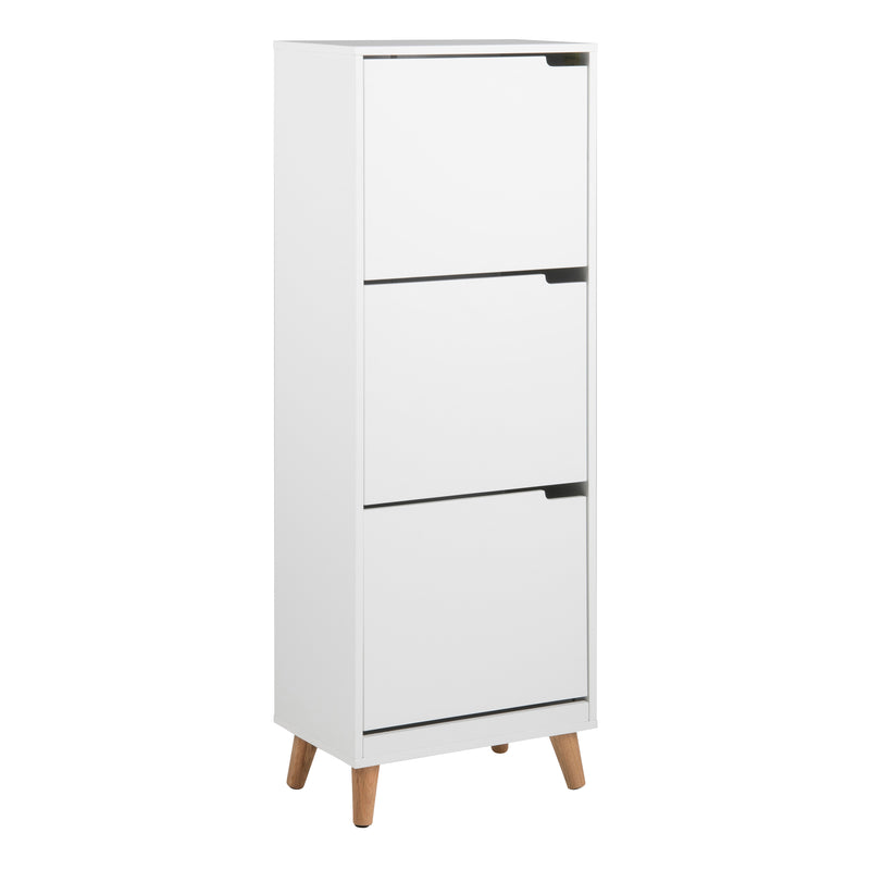 Mitra Shoe Cabinet 3 Flip Down Doors in White — front view