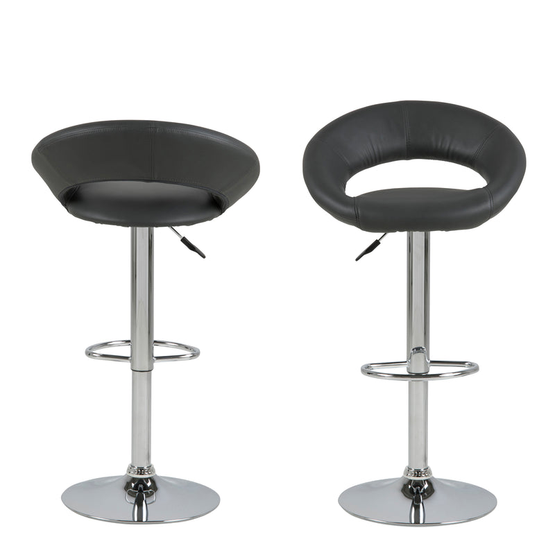 Plump Black Swivel Bar Stool with Open Back — side angle