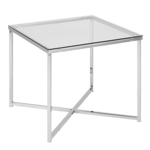 Cross Square Metal Side Table with Glass Top — front view