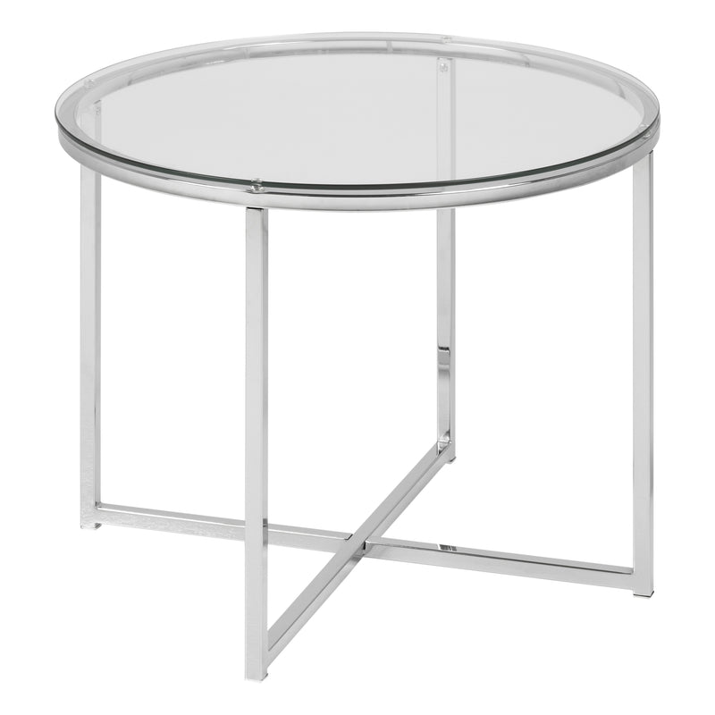Cross Round Metal Side Table with Glass Top — front view