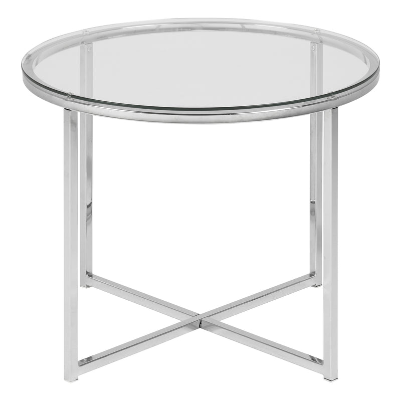 Cross Round Metal Side Table with Glass Top — side angle
