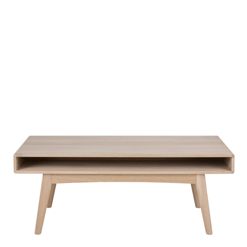 Marte Coffee Table with Open Shelf in White Oak — side angle