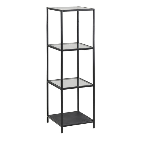Seaford Narrow Black Metal Bookcase with 3 Glass Shelves — front view