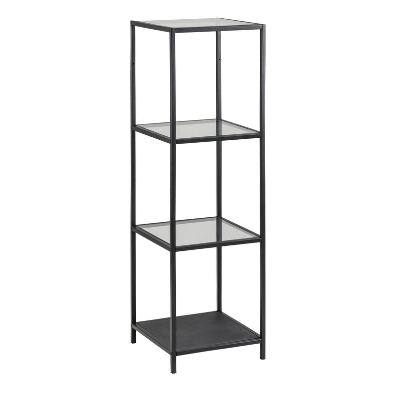 Seaford Narrow Black Metal Bookcase with 3 Glass Shelves — front view