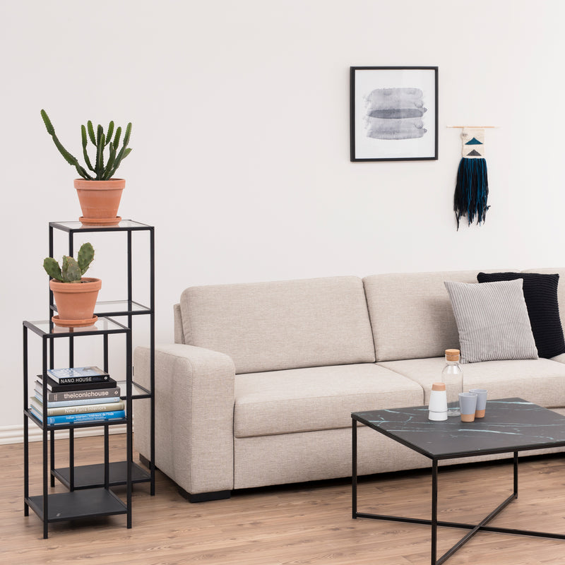 Seaford Narrow Black Metal Bookcase with 3 Glass Shelves — view
