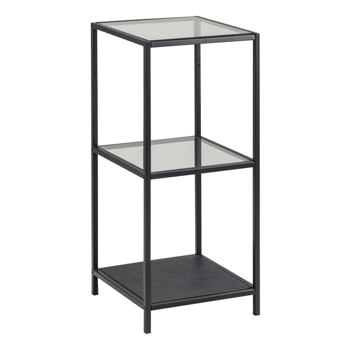 Seaford Narrow Black Metal Bookcase with 2 Glass Shelves — front view