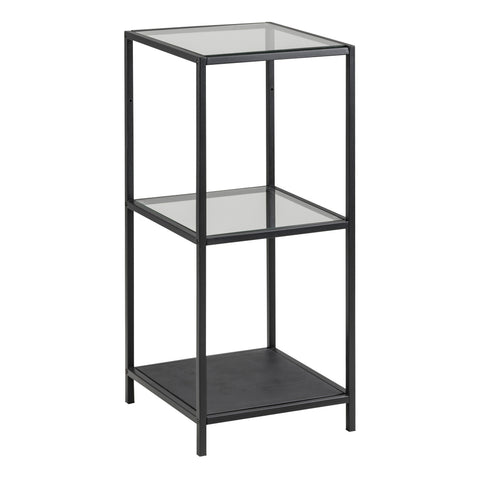 Seaford Narrow Black Metal Bookcase with 2 Glass Shelves — front view