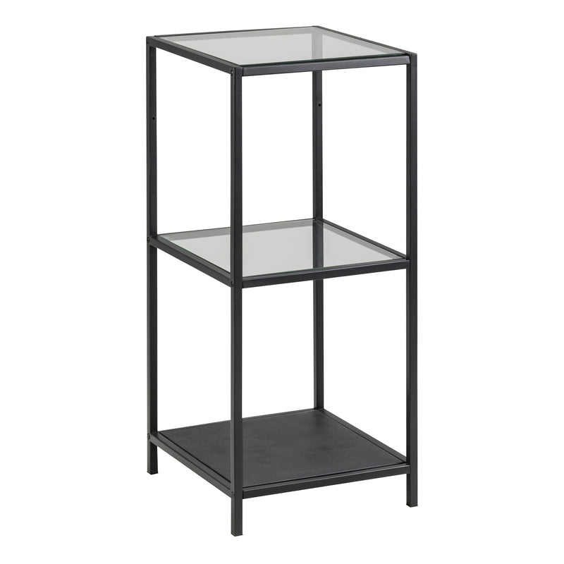 Seaford Narrow Black Metal Bookcase with 2 Glass Shelves — front view