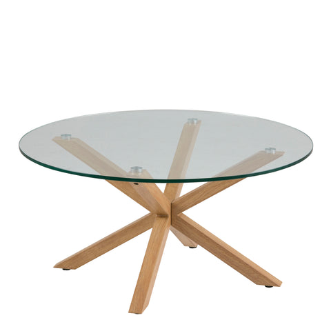 Heaven Round Coffee Table with Smoked Glass Top and Oak Legs — front view