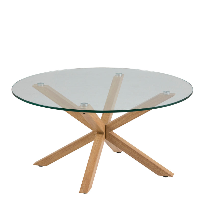 Heaven Round Coffee Table with Smoked Glass Top and Oak Legs — front view