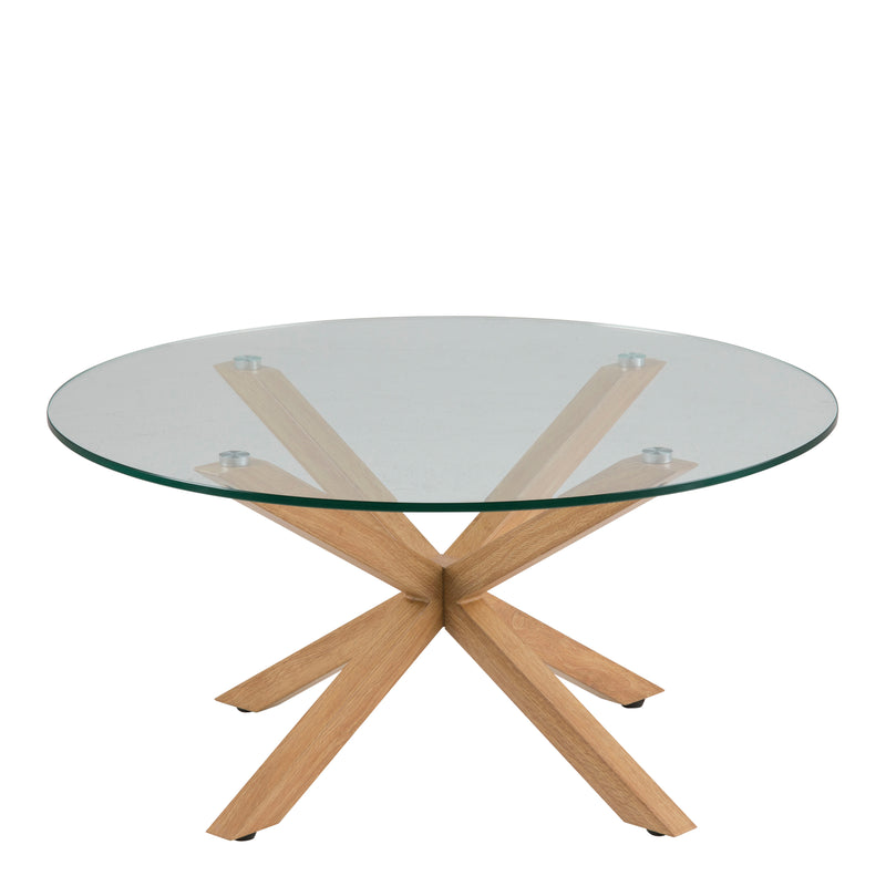 Heaven Round Coffee Table with Smoked Glass Top and Oak Legs — side angle