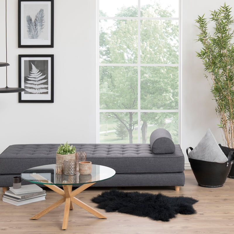 Heaven Round Coffee Table with Smoked Glass Top and Oak Legs — detail view