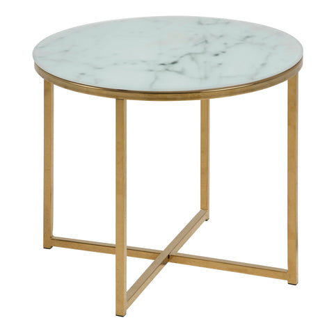 Alisma Round Side Table with White Crystal Clear Marble Glass Top & Gold Legs — view