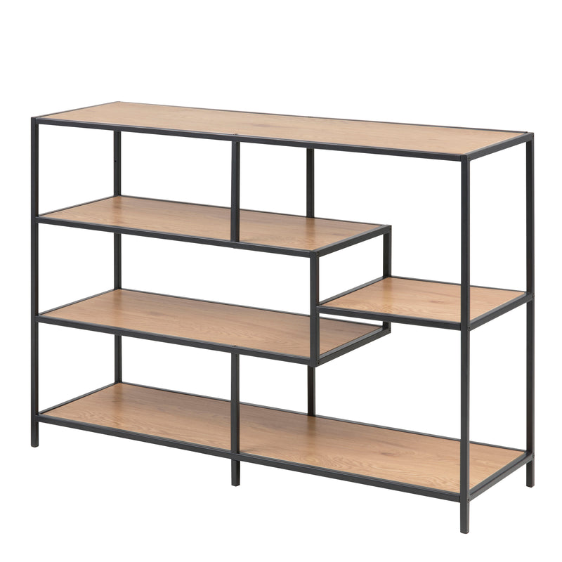 Seaford Wide Black Metal Bookcase with 4 Oak Shelves — view