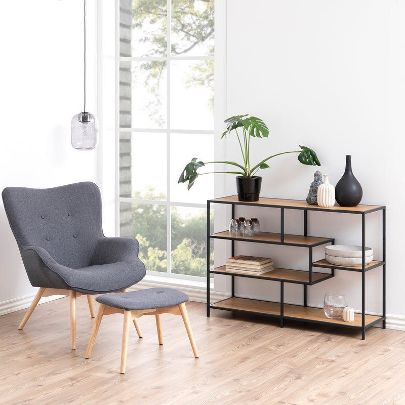 Seaford Wide Black Metal Bookcase with 4 Oak Shelves — alternative angle