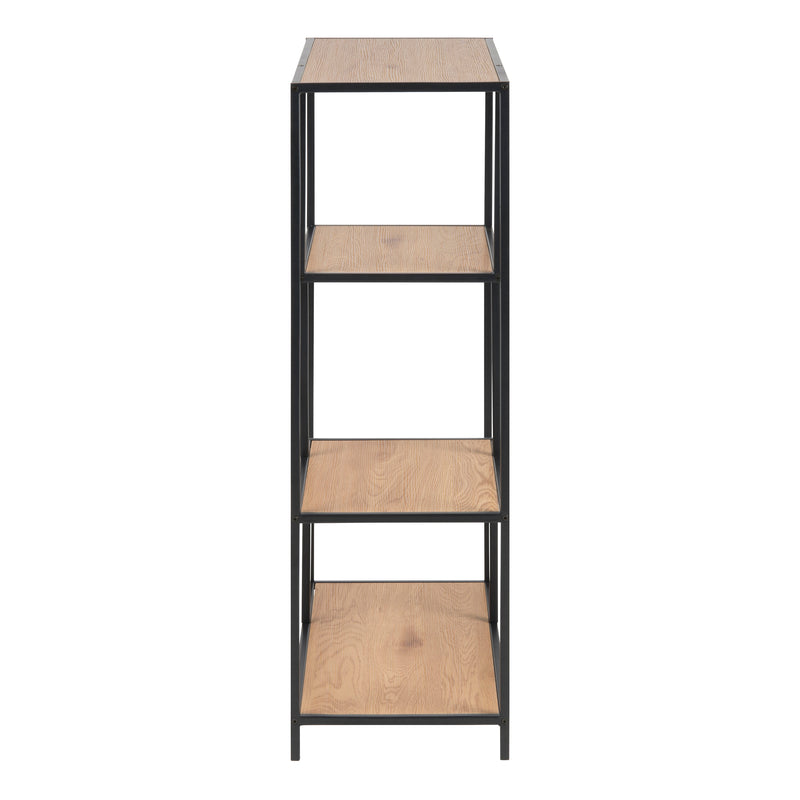 Seaford Black Metal Asymmetrical Bookcase with 3 Oak Shelves — detail view