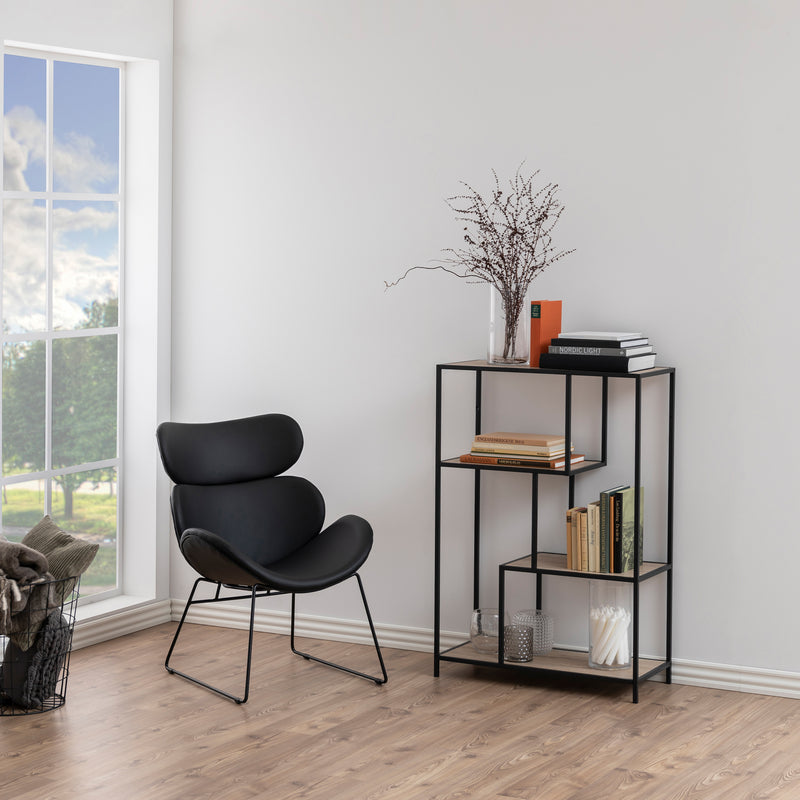Seaford Black Metal Asymmetrical Bookcase with 3 Oak Shelves — alternative angle