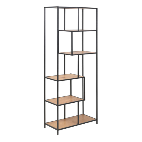 Seaford Tall Black Metal Bookcase with 5 Oak Shelves — front view