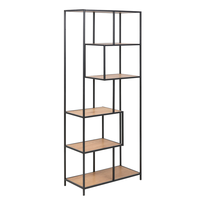 Seaford Tall Black Metal Bookcase with 5 Oak Shelves — front view