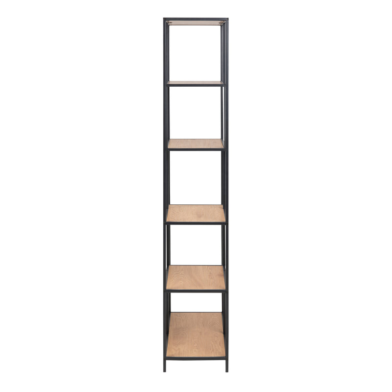 Seaford Tall Black Metal Bookcase with 5 Oak Shelves — detail view
