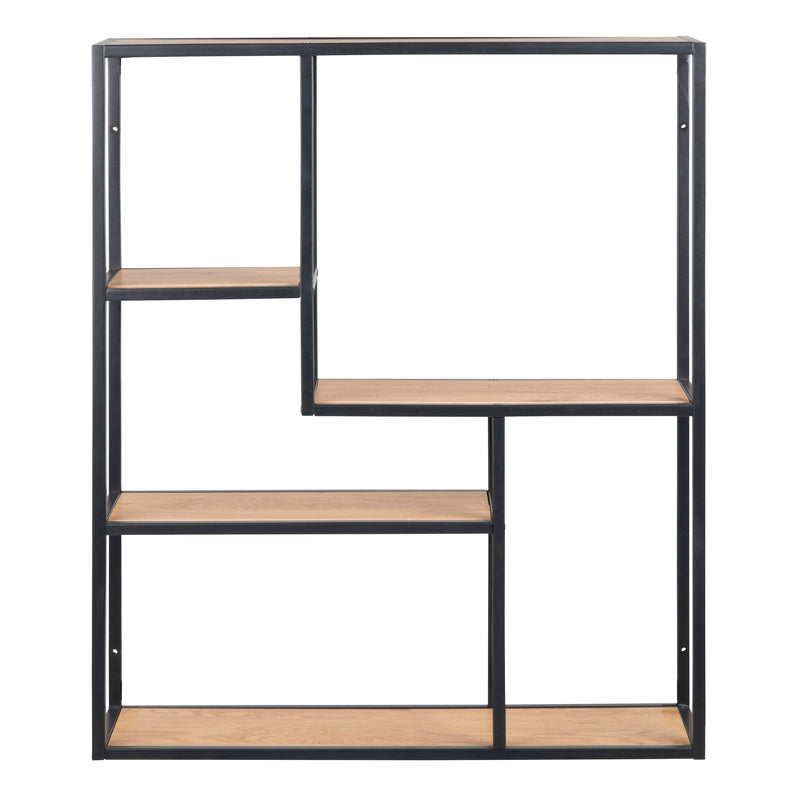 Seaford Black Metal Wide Wall Shelf with 3 Additional Oak Shelves — side angle