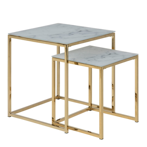 Alisma Nest of Tables with White Crystal Clear Marble Glass Top & Gold Legs — front view