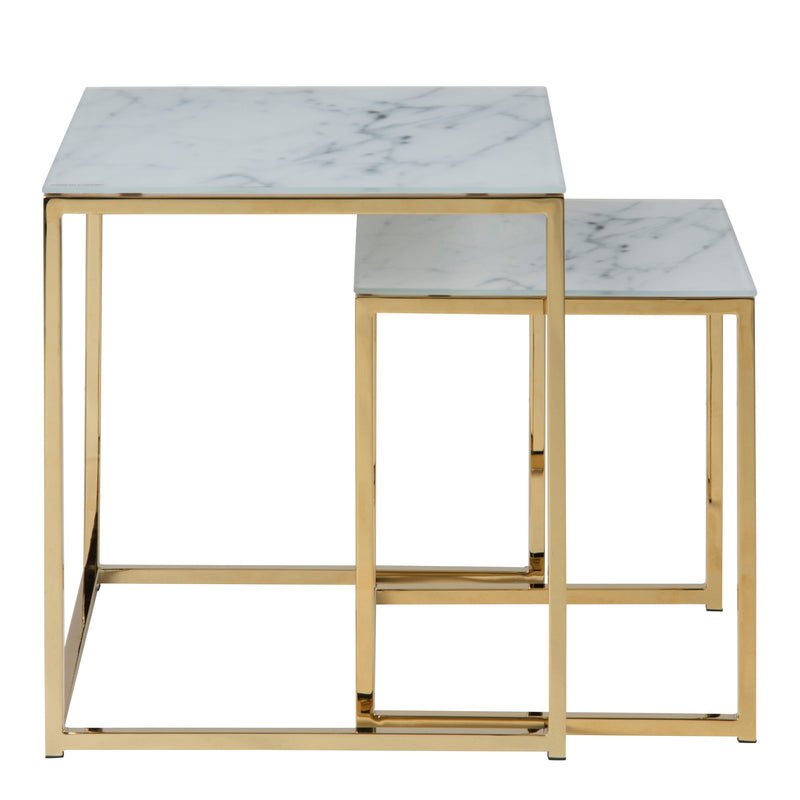 Alisma Nest of Tables with White Crystal Clear Marble Glass Top & Gold Legs — side angle