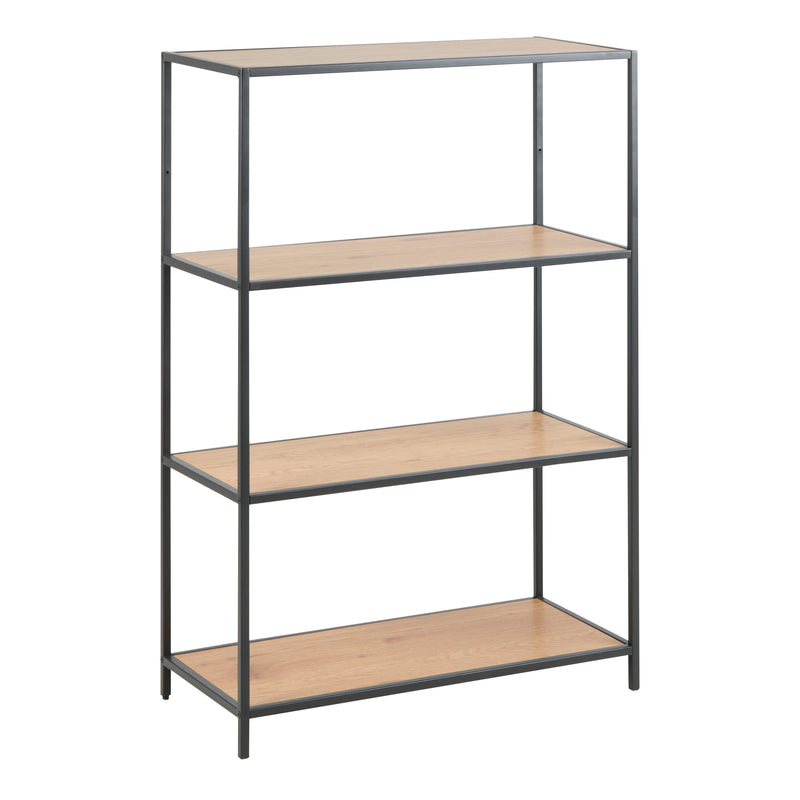 Seaford Black Metal Low Bookcase with 3 Oak Shelves — front view