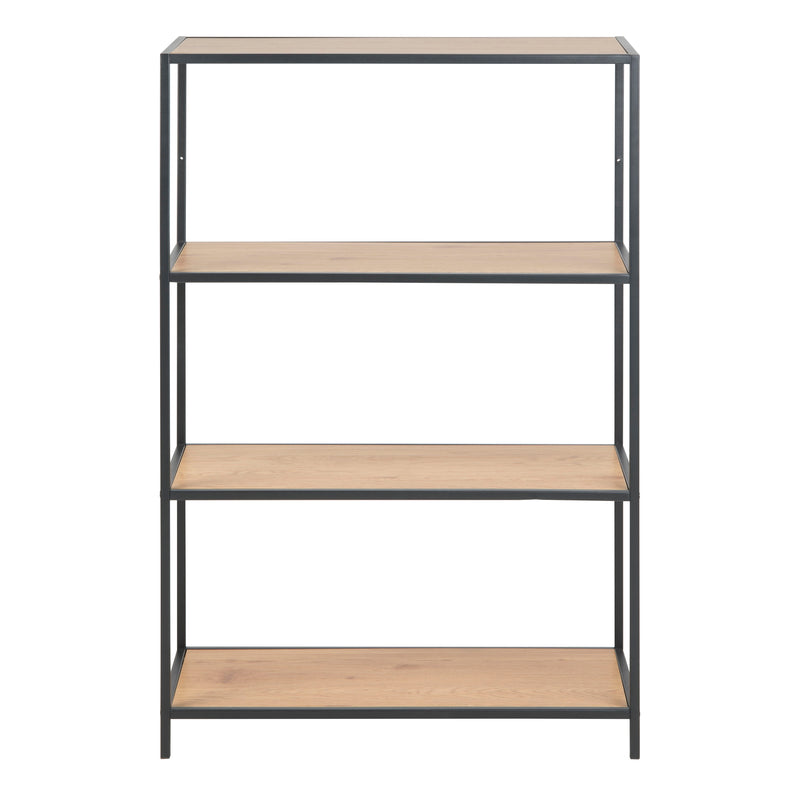 Seaford Black Metal Low Bookcase with 3 Oak Shelves — side angle