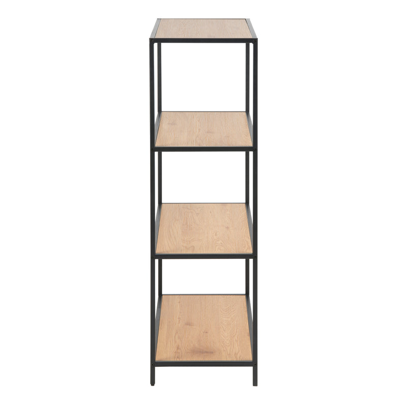 Seaford Black Metal Low Bookcase with 3 Oak Shelves — detail view