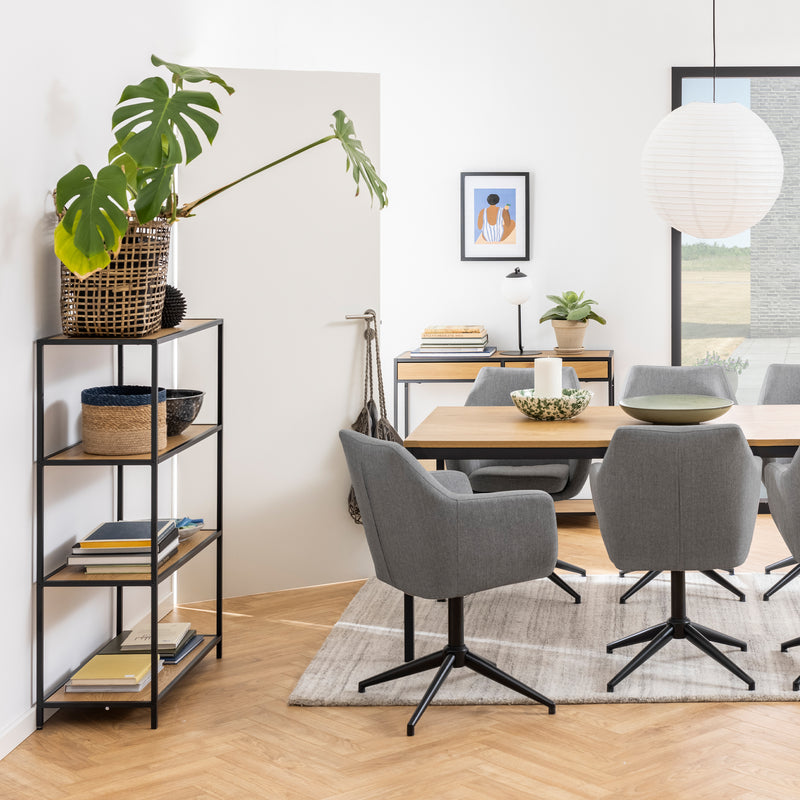 Seaford Black Metal Low Bookcase with 3 Oak Shelves — alternative angle