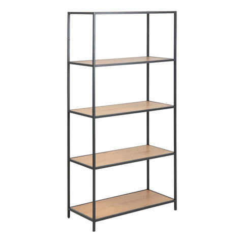 Seaford Tall Black Metal Bookcase with 4 Oak Shelves — front view