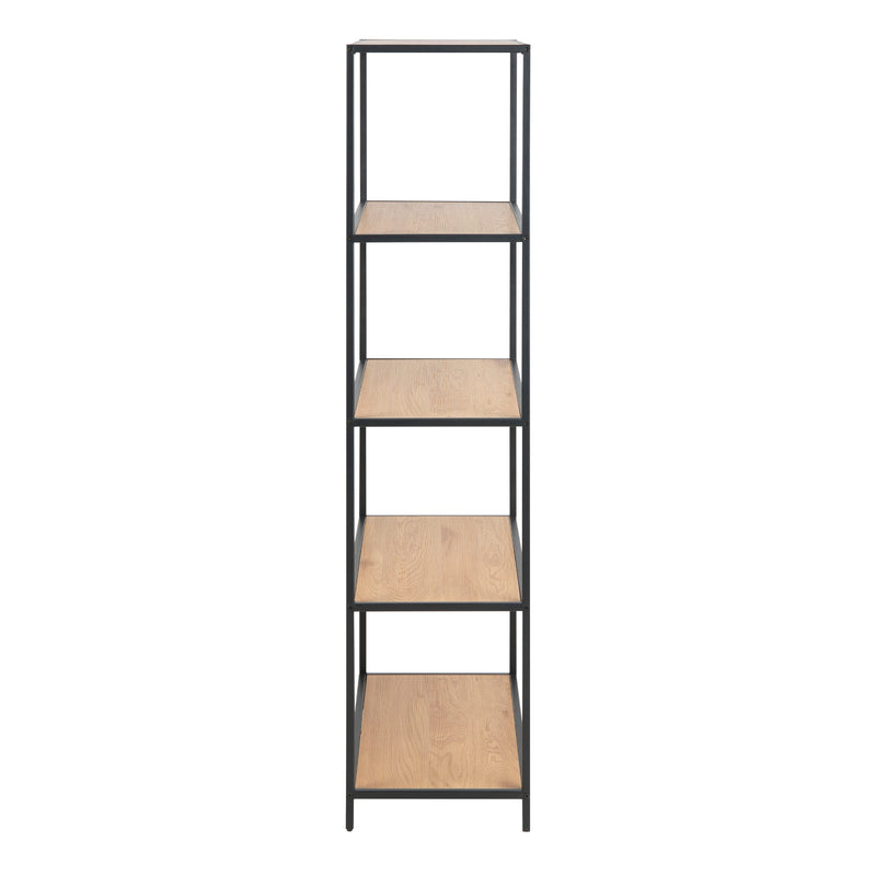 Seaford Tall Black Metal Bookcase with 4 Oak Shelves — detail view