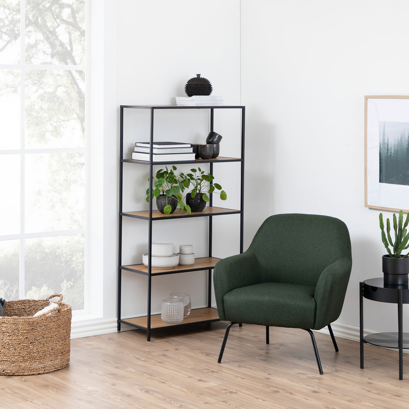 Seaford Tall Black Metal Bookcase with 4 Oak Shelves — alternative angle