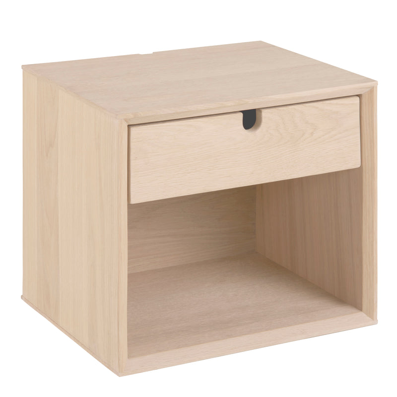 Century 1 Drawer Wall Mounted Bedside Table in White Oak — side angle