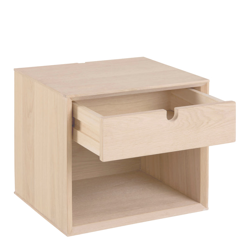 Century 1 Drawer Wall Mounted Bedside Table in White Oak — detail view