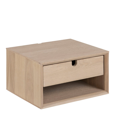 Century 1 Drawer Wall Mounted Bedside Table in Oak — front view