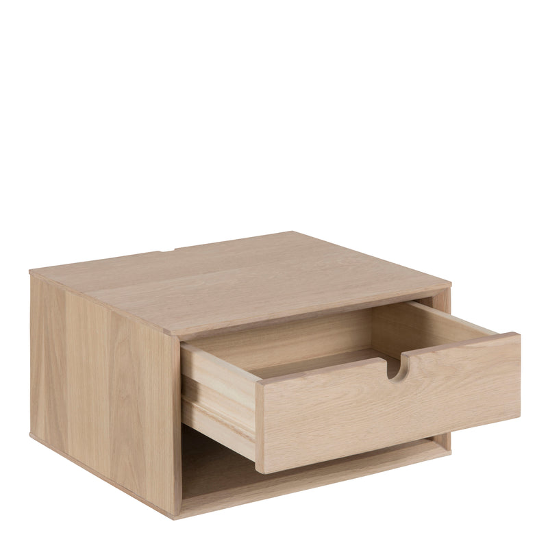Century 1 Drawer Wall Mounted Bedside Table in Oak — detail view