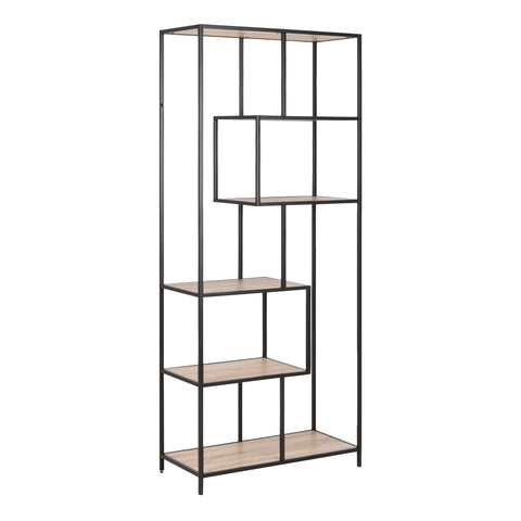 Seaford Tall Black Metal Bookcase with 5 Sonoma Oak Shelves — front view