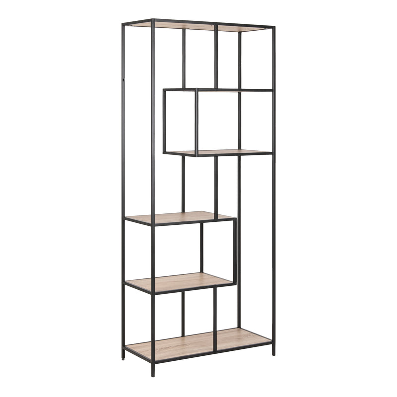 Seaford Tall Black Metal Bookcase with 5 Sonoma Oak Shelves — front view