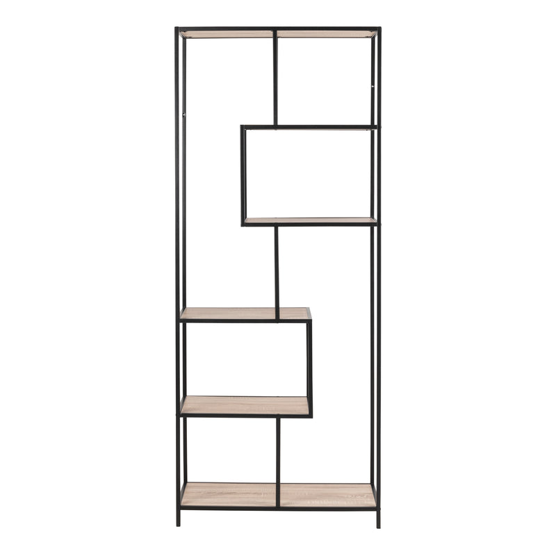 Seaford Tall Black Metal Bookcase with 5 Sonoma Oak Shelves — side angle