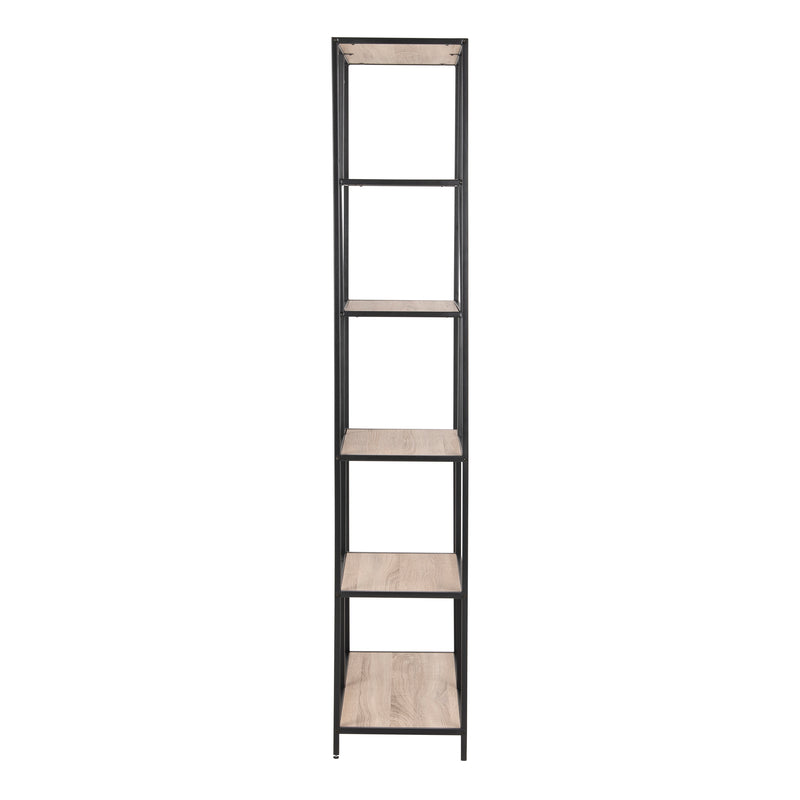Seaford Tall Black Metal Bookcase with 5 Sonoma Oak Shelves — detail view